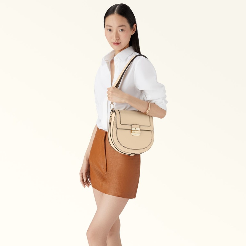 Sac Bandoulière Furla CLUB 2 Femme Beige | 8463-NOJXM