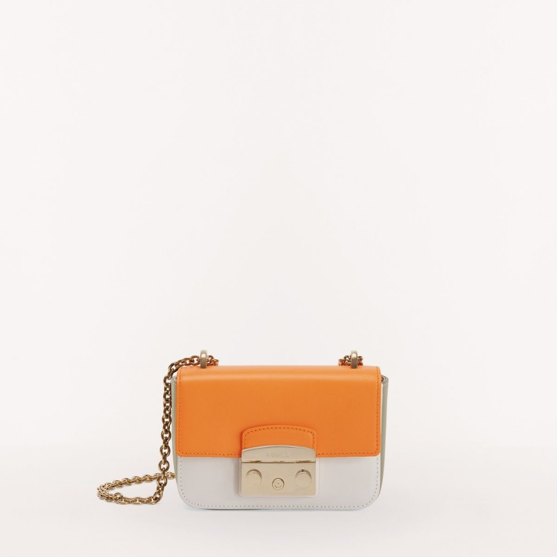 Sac Bandoulière Furla METROPOLIS Femme Orange Blanche | 3257-HNIBC